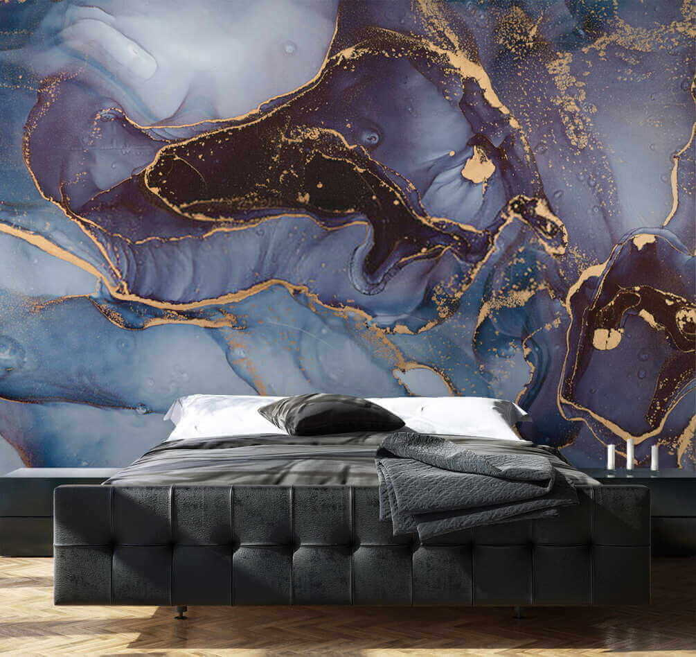 Blauwe kleurvlakken met goudlijnen — interieur 3