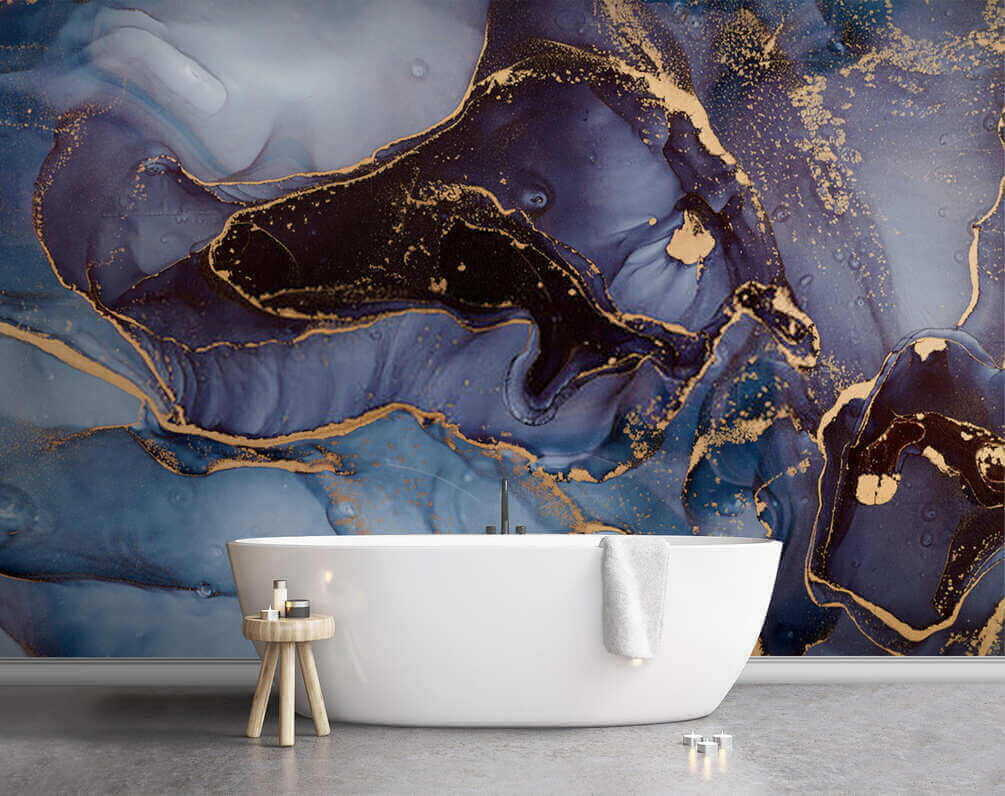 Blauwe kleurvlakken met goudlijnen — interieur 1