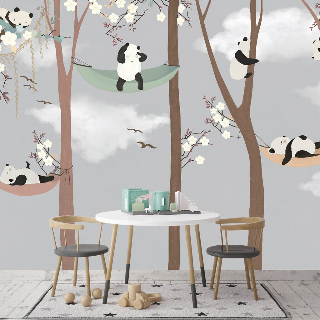 Panda's rusten in hangmatten — interieur 2