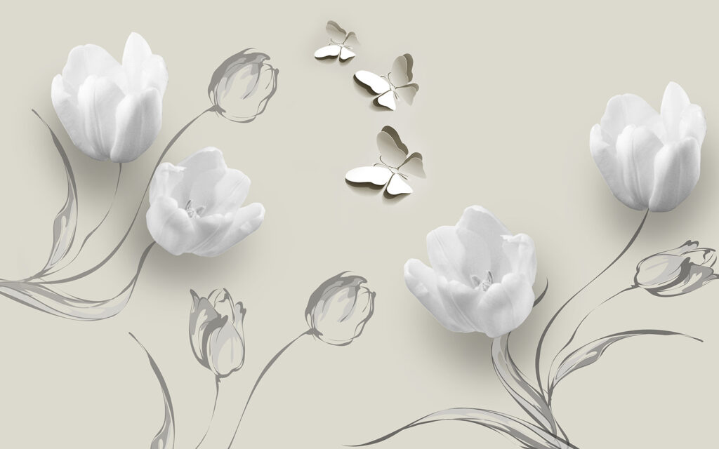 Witte tulpen met vlinders — volledig ontwerp