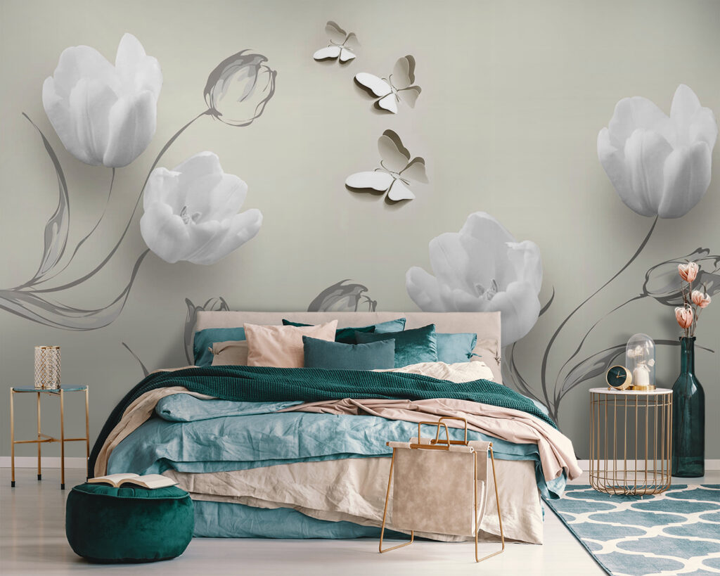 Witte tulpen met vlinders — interieur 2