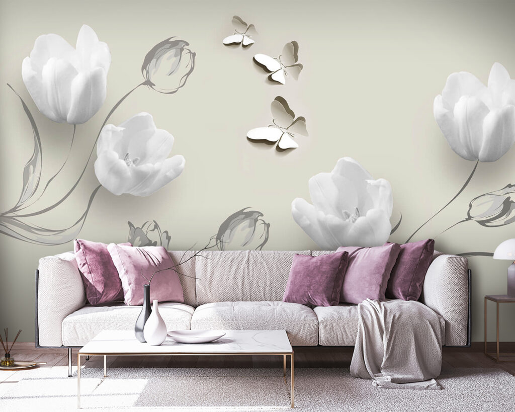 Witte tulpen met vlinders — interieur 3