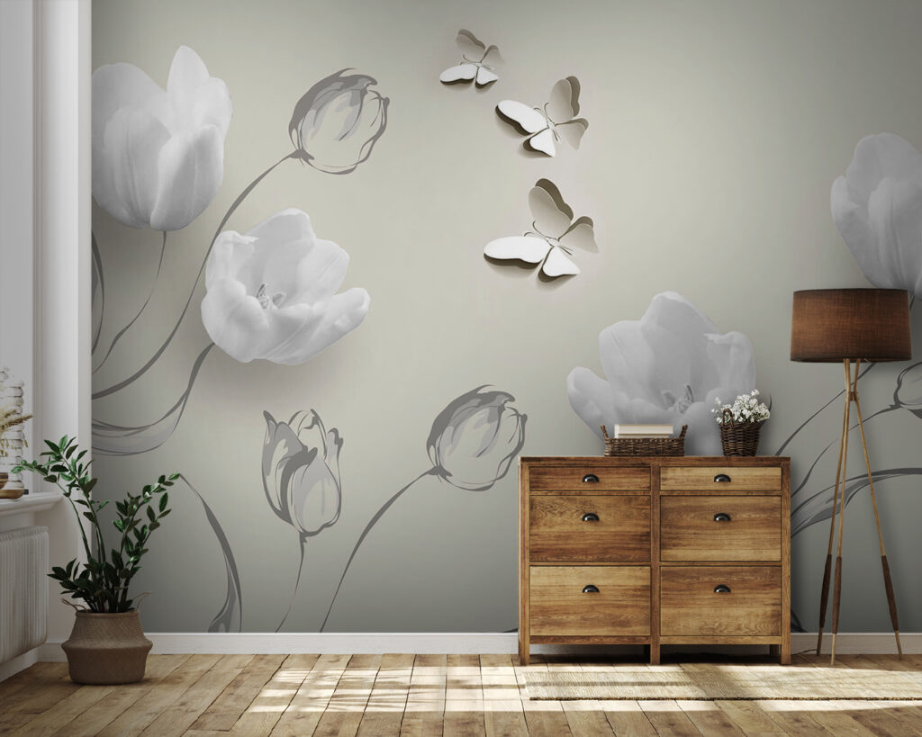 Witte tulpen met vlinders — interieur 4