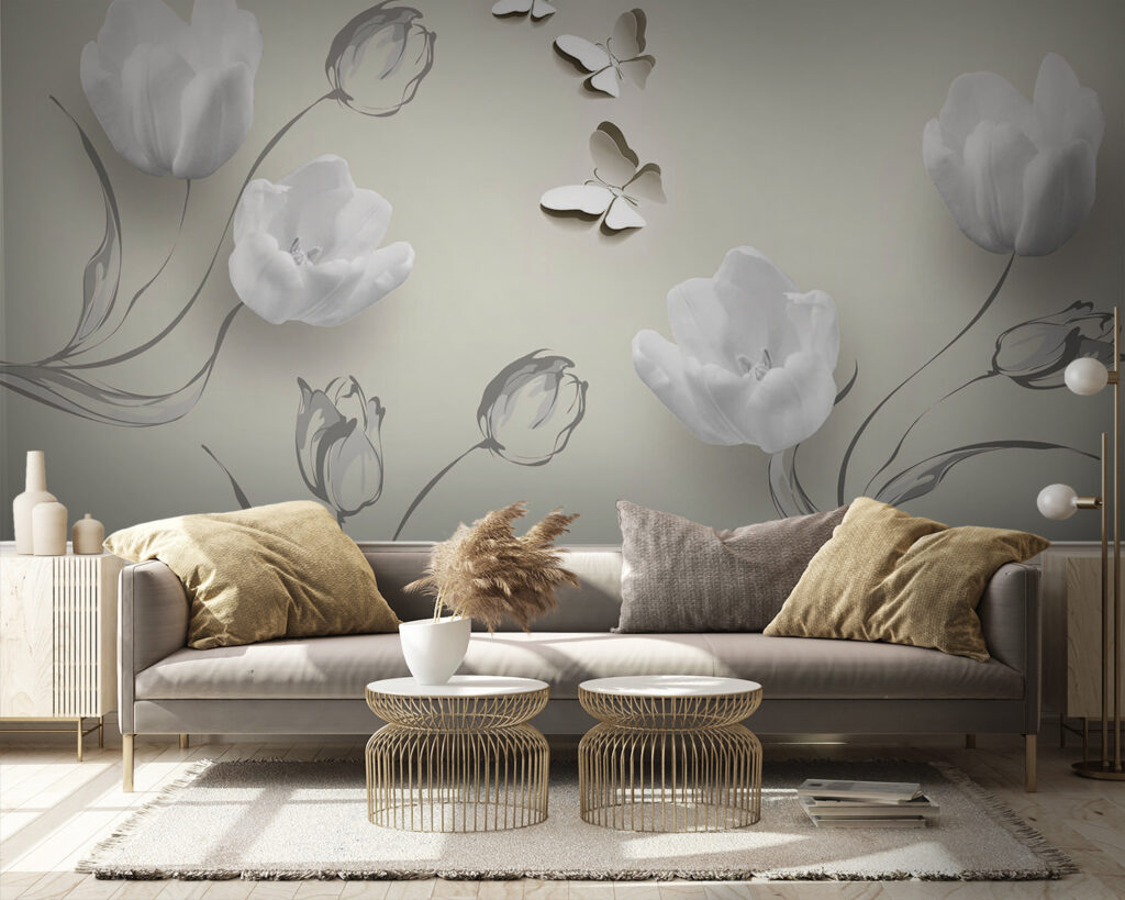 Witte tulpen met vlinders — interieur 1
