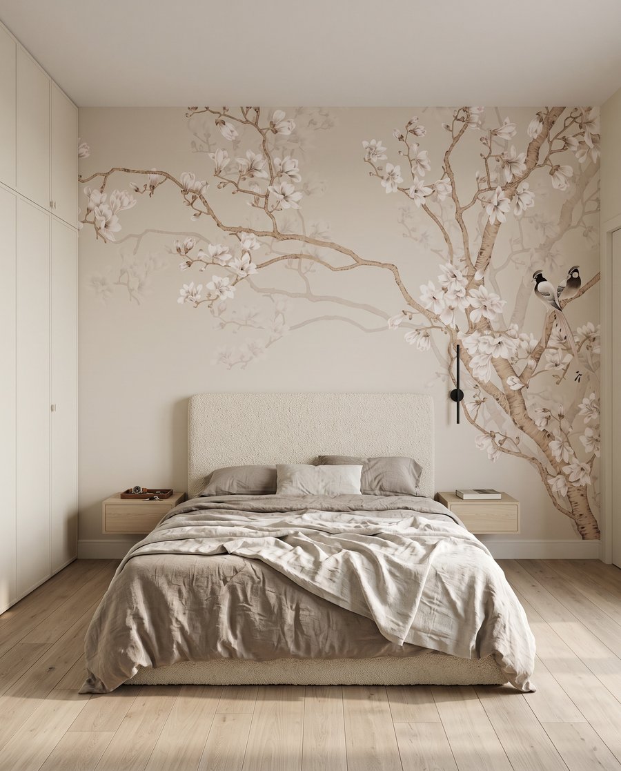 Vogels aan witte bloesem — interieur 2