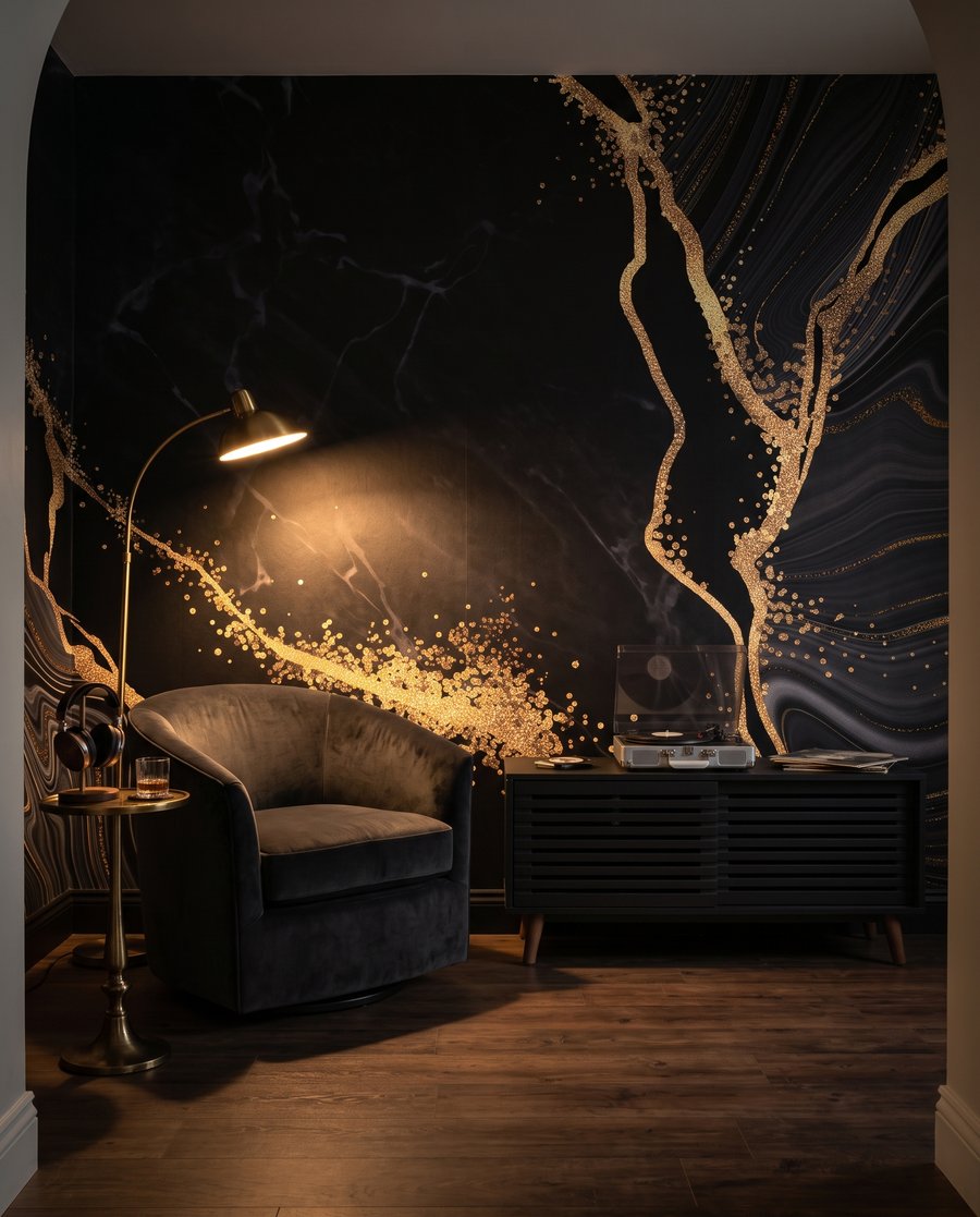 Gouden breuken door zwart — interieur 4