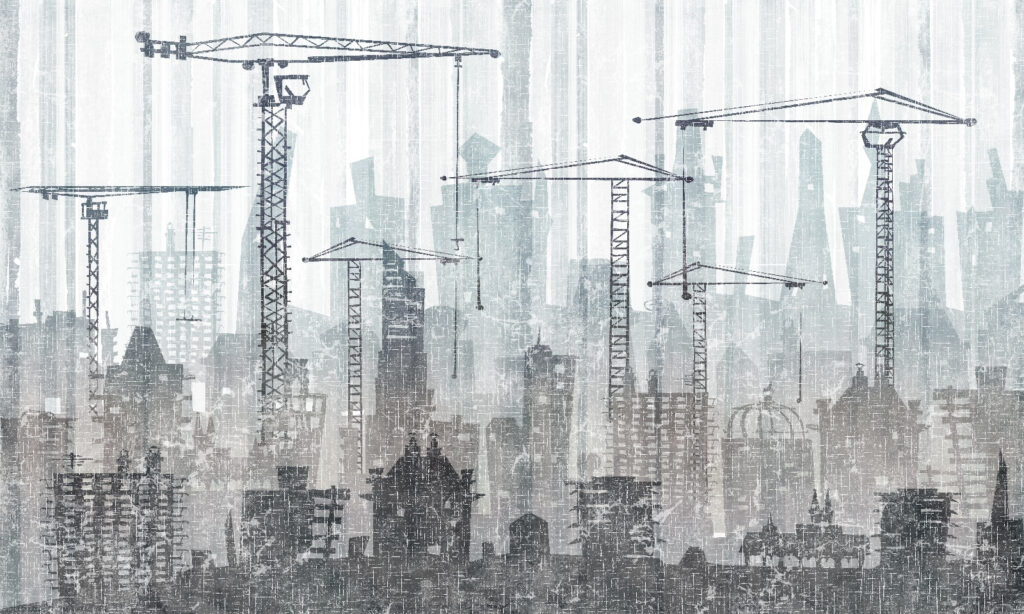 Groep kranen in een stad — volledig ontwerp