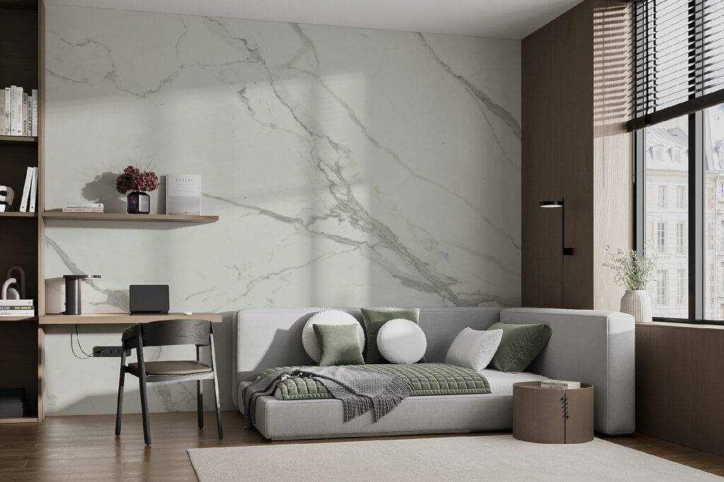 Grijze aders tegen roomwit — interieur 2