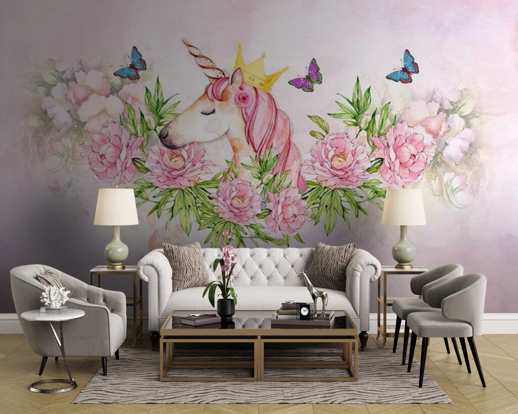 Eenhoorn tussen roze rozen — interieur 5