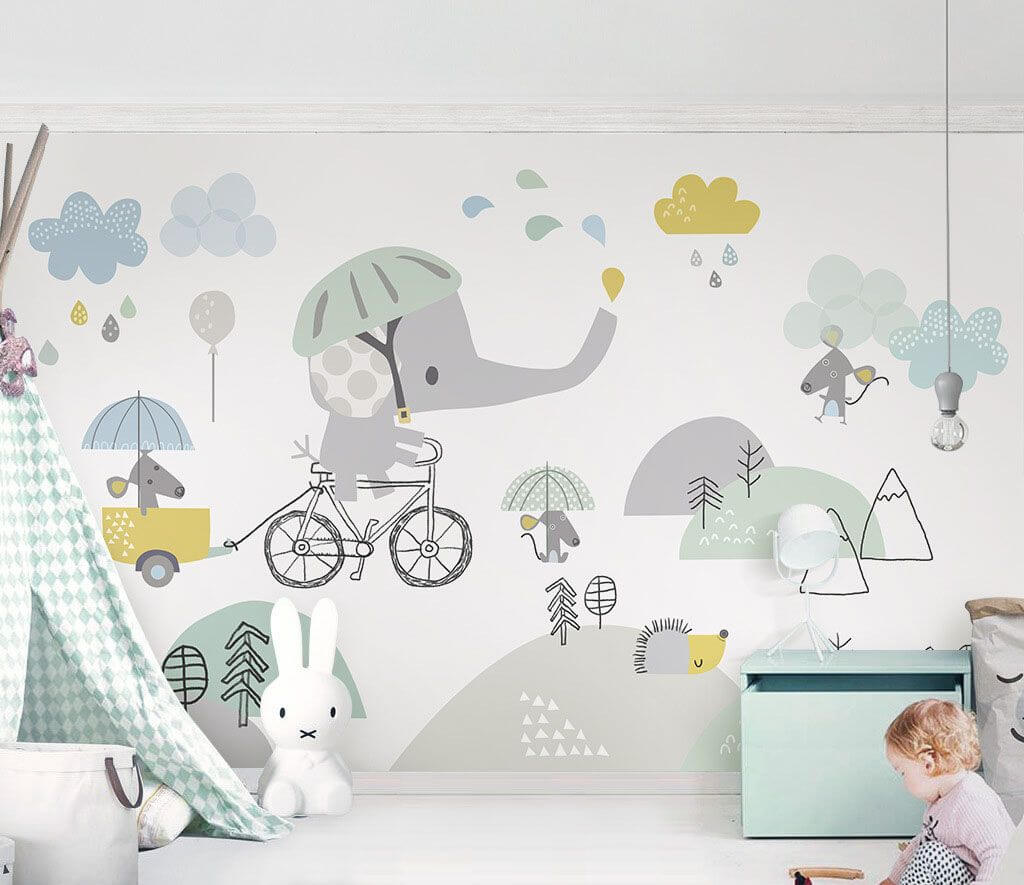 Olifant fietst met paraplu — interieur 1