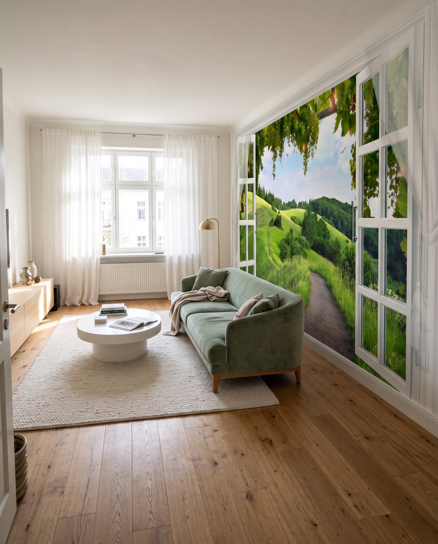 Raam naar groene heuvels — interieur 2