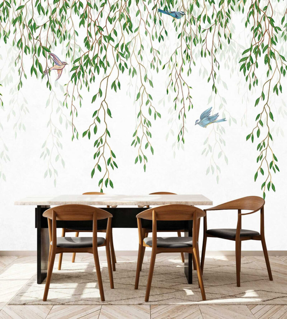 Vogels tussen hangende wilgentakken — interieur 2