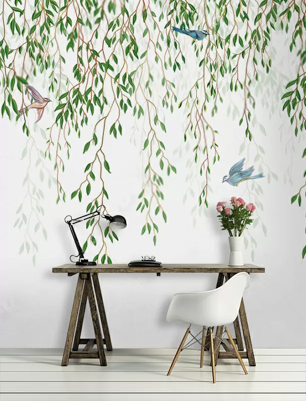 Vogels tussen hangende wilgentakken — interieur 1