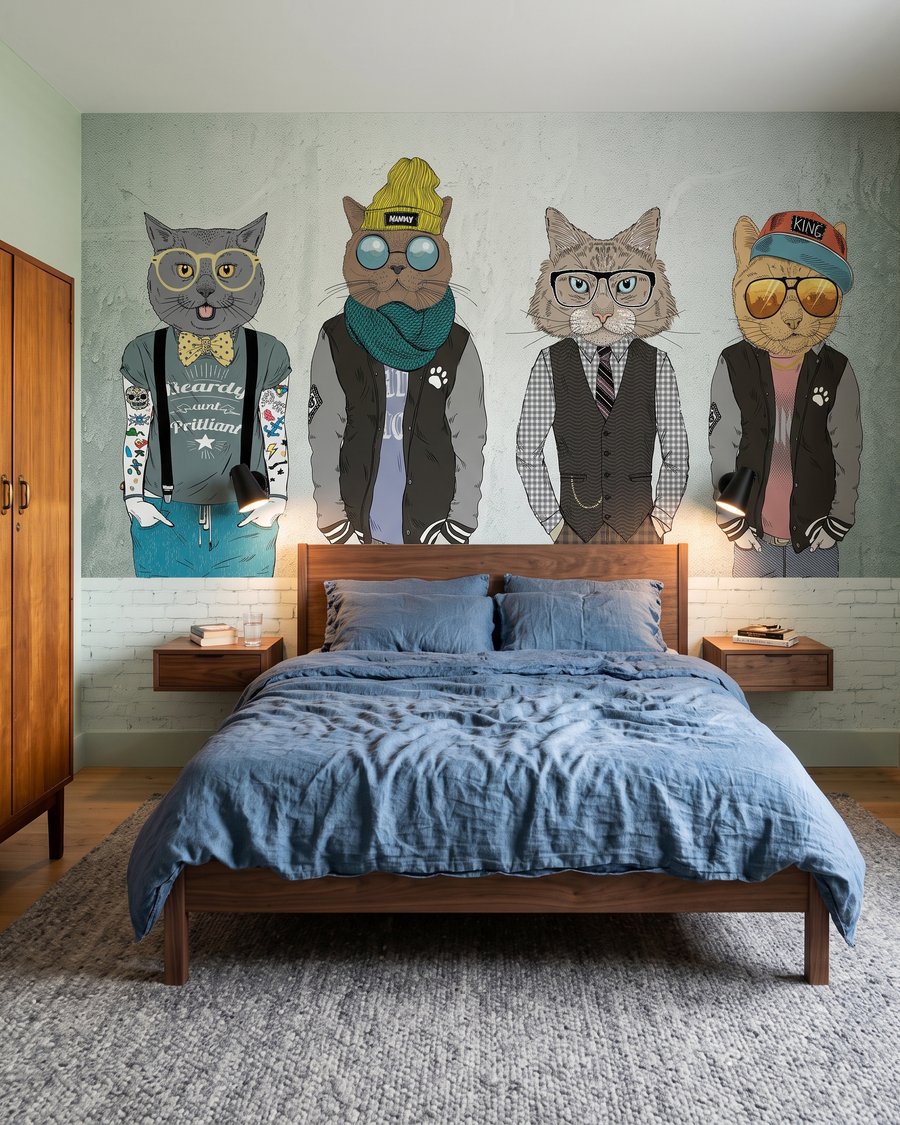 Dierenvrienden dragen hoedjes in een interieur