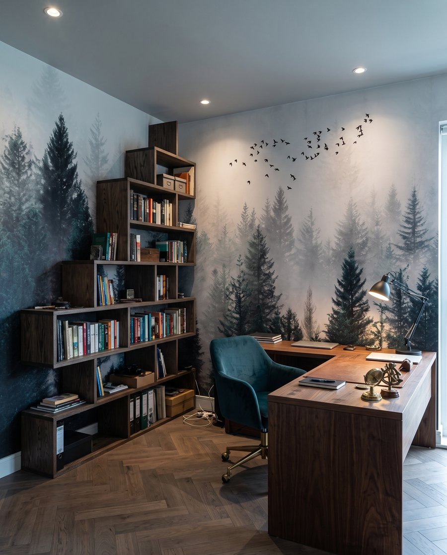 Vogels boven groene naaldbomen — interieur 8