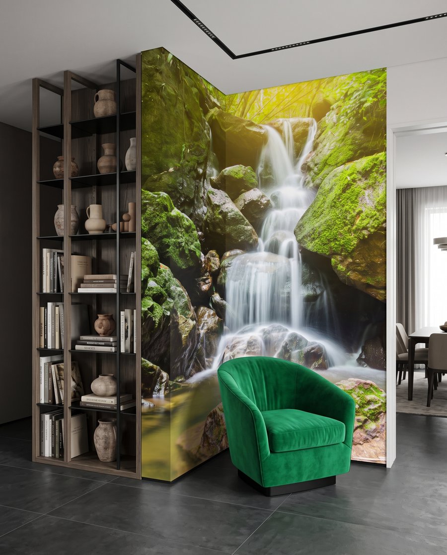 Beek in groene schaduw in een interieur