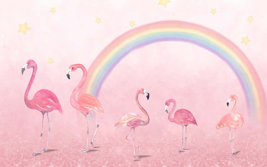Flamingo's onder een regenboog — volledig ontwerp