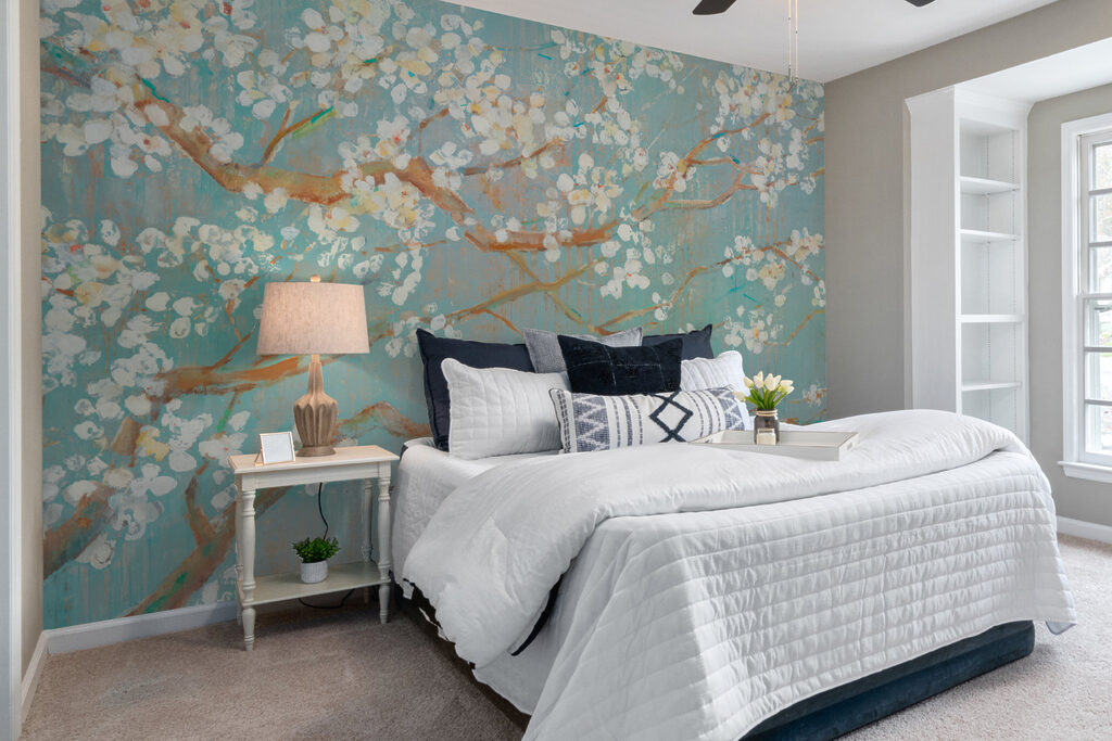 Schilderij van een boomtak met witte bloemen — interieur 2