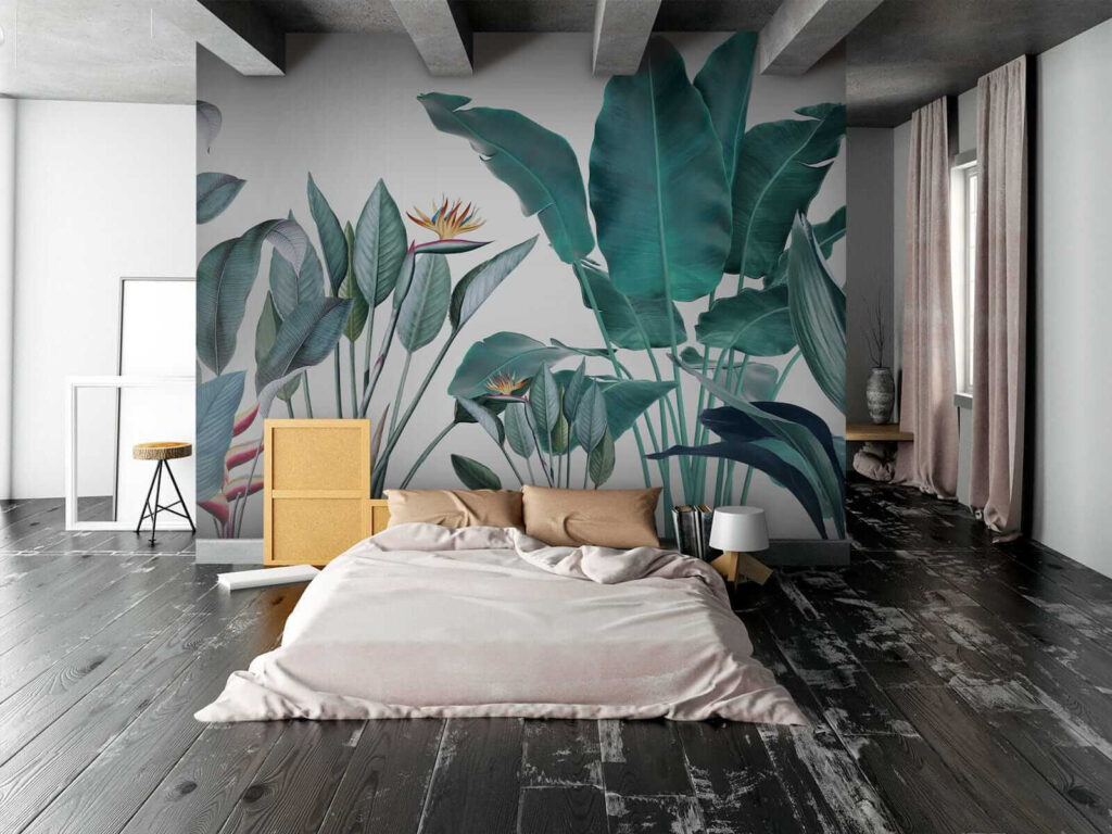 Groene tropenplanten op wit — interieur 2