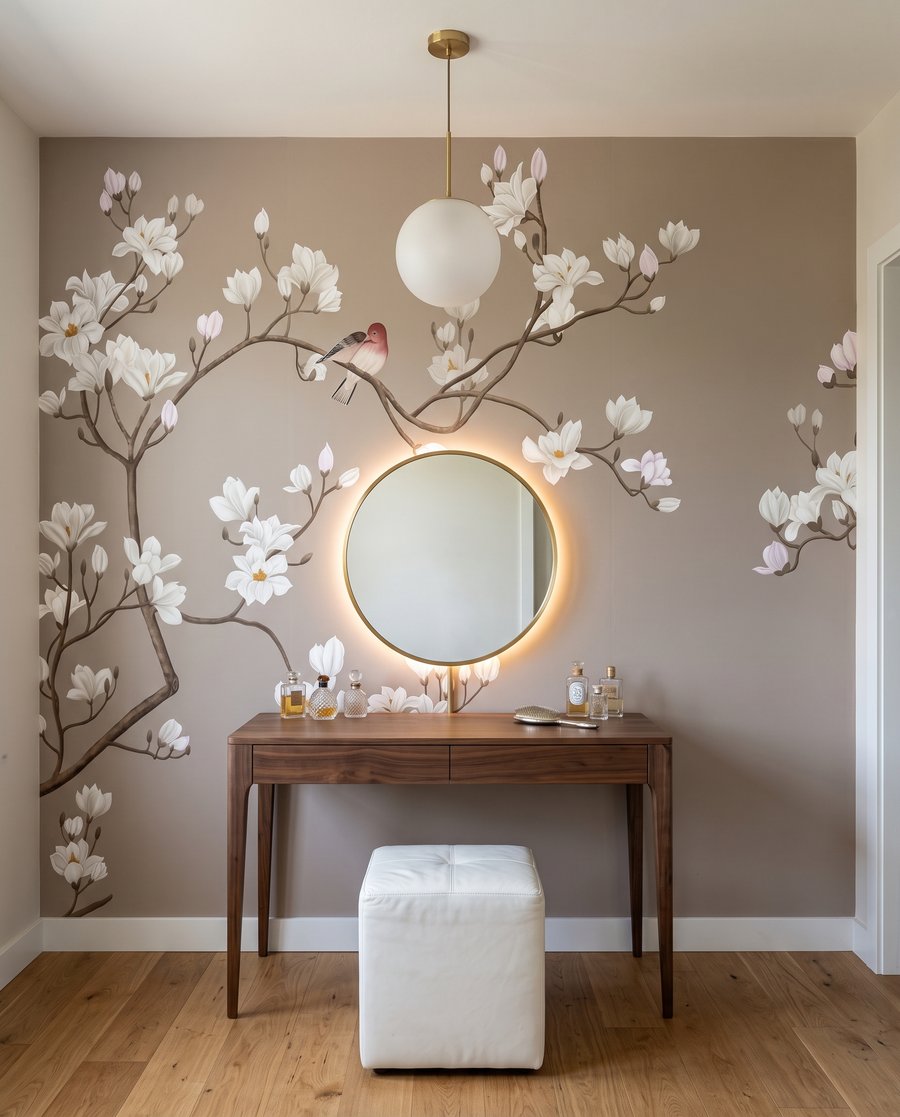Vogeltjes op gebogen bloesemtakken — interieur 2