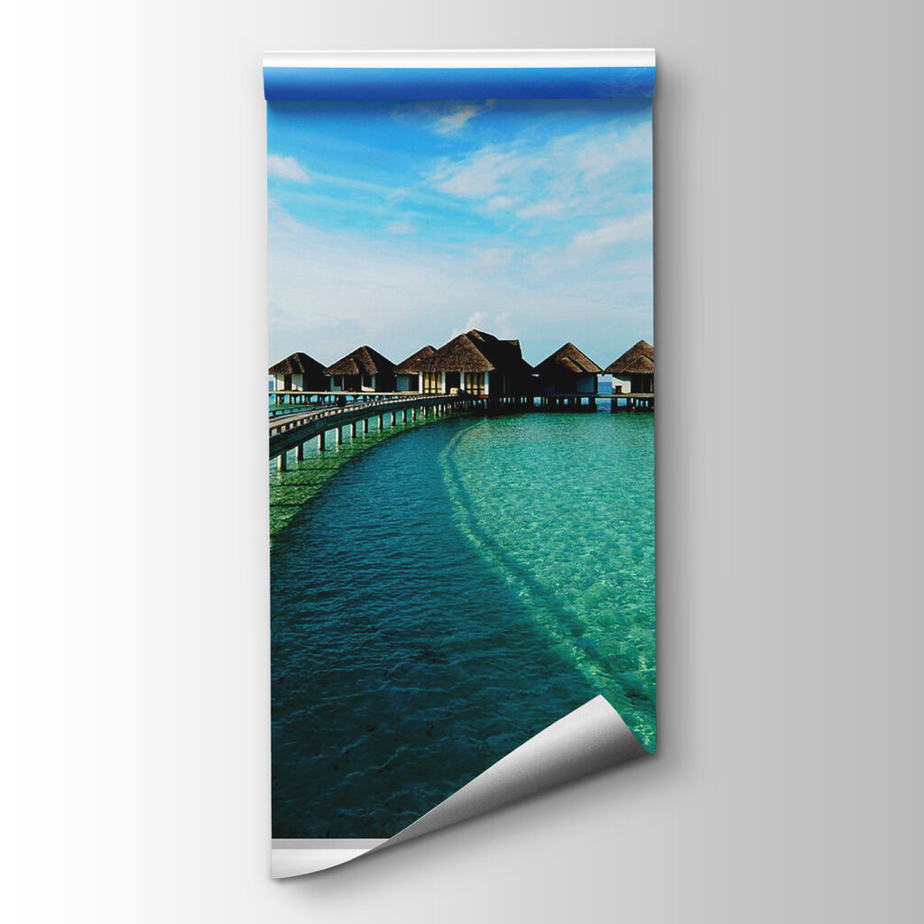 Strandhuisjes achter een raam — productweergave