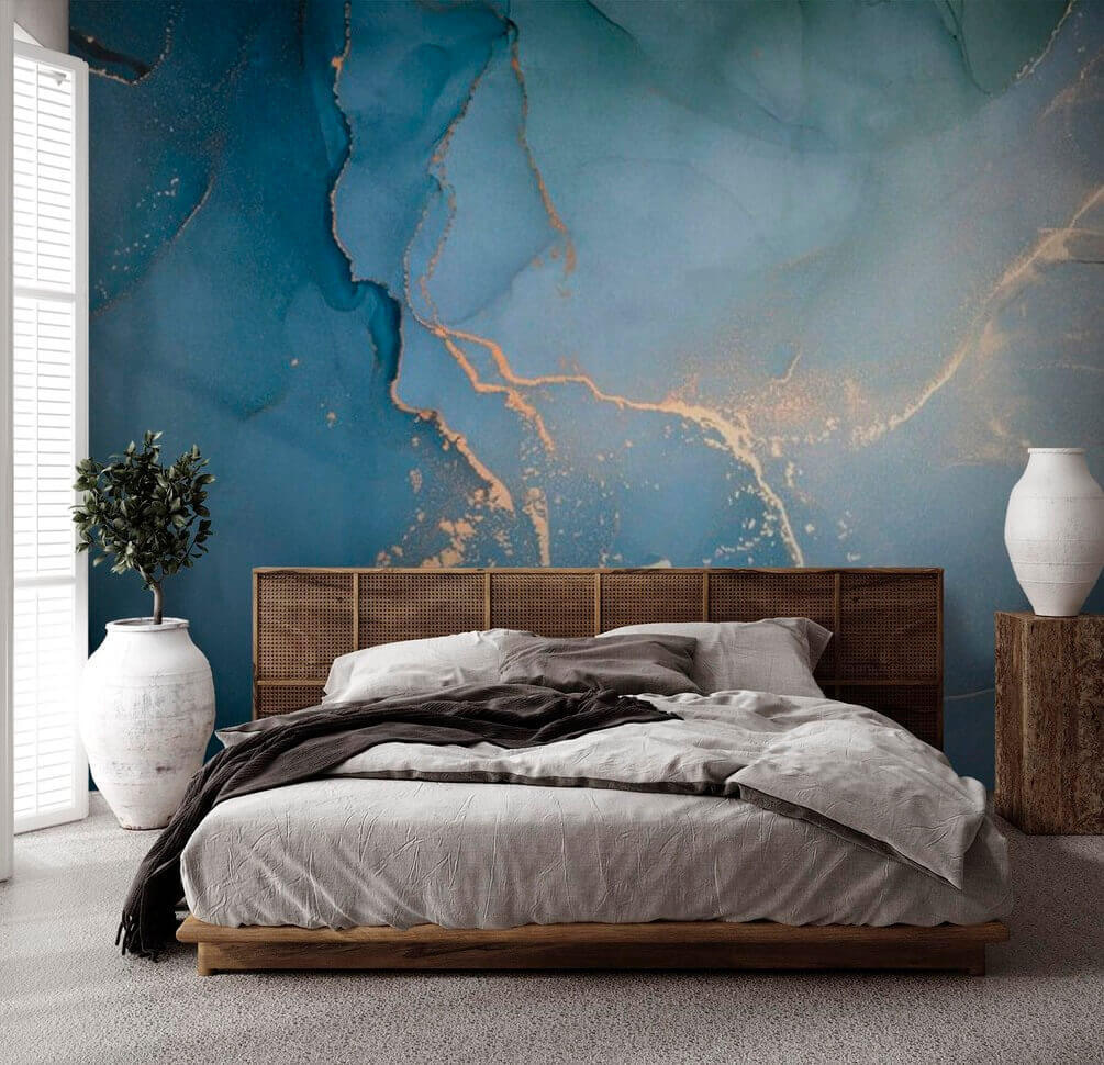 Blauwe kleurvelden met goudsporen — interieur 1