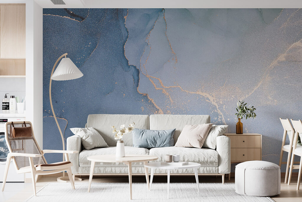 Blauwe kleurvelden met goudsporen — interieur 3