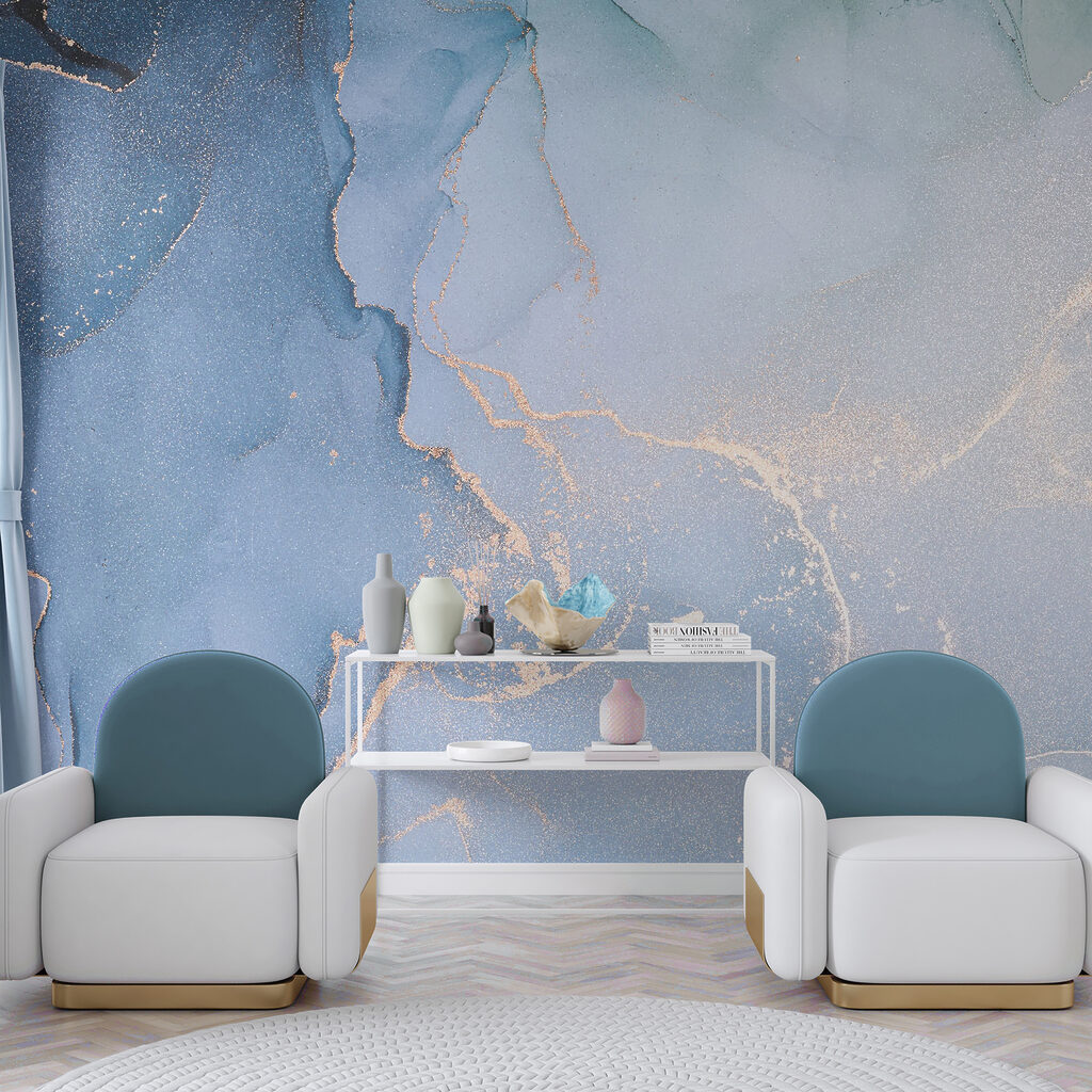 Blauwe kleurvelden met goudsporen — interieur 4