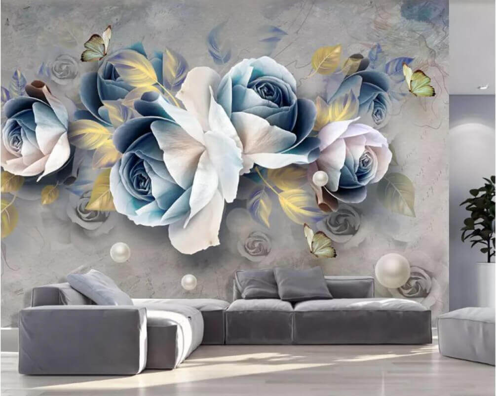 Blauwgrijze rozen met vlinders — interieur 1