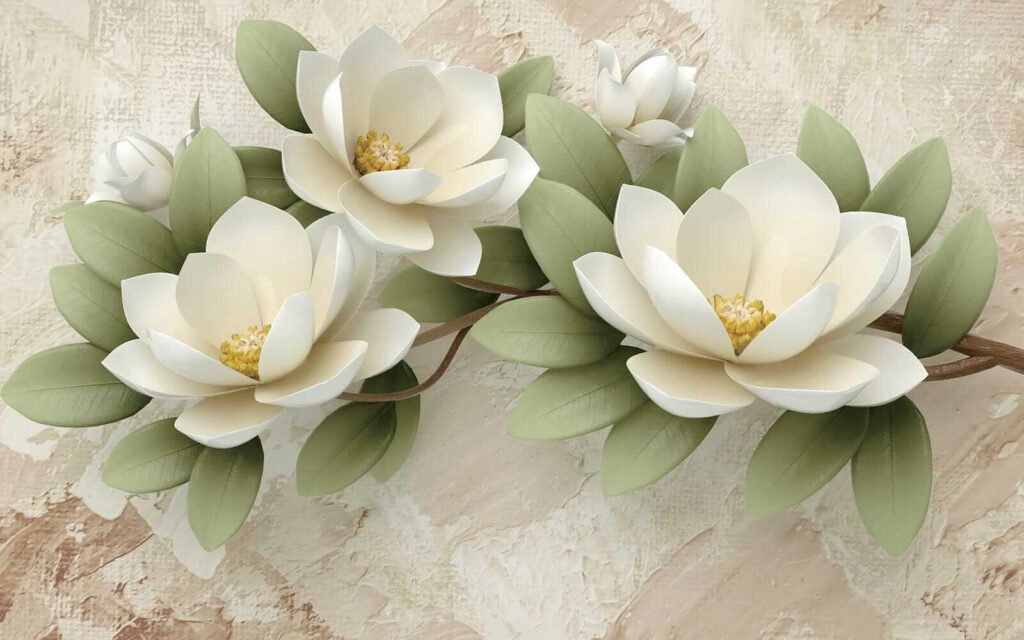 Witte magnolia op beige — volledig ontwerp