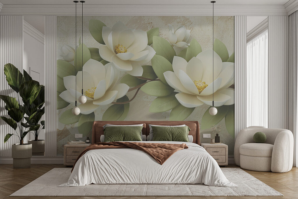 Witte magnolia op beige — interieur 3
