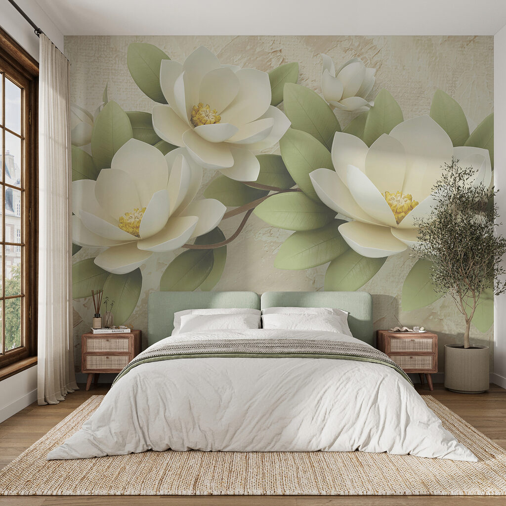 Witte magnolia op beige — interieur 4