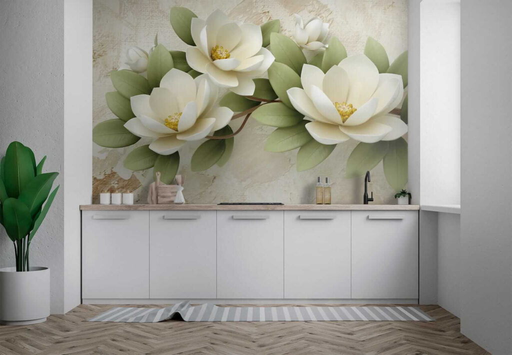 Witte magnolia op beige — interieur 2