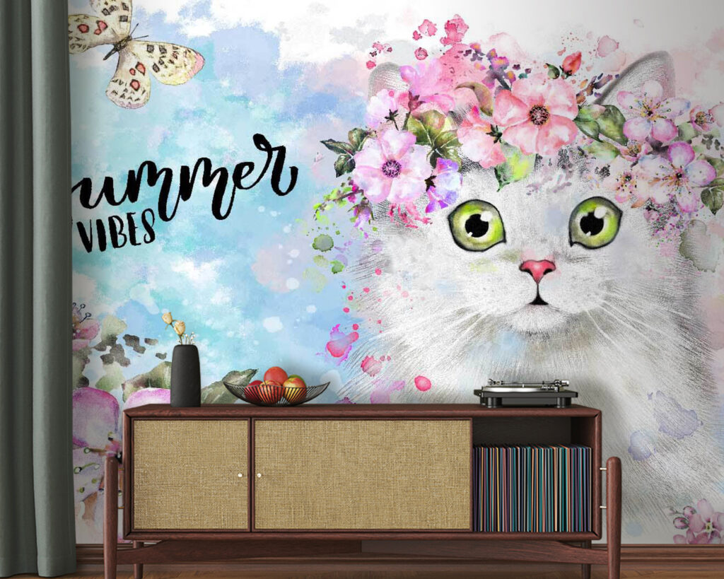 Kat met bloemen op zijn hoofd — interieur 1