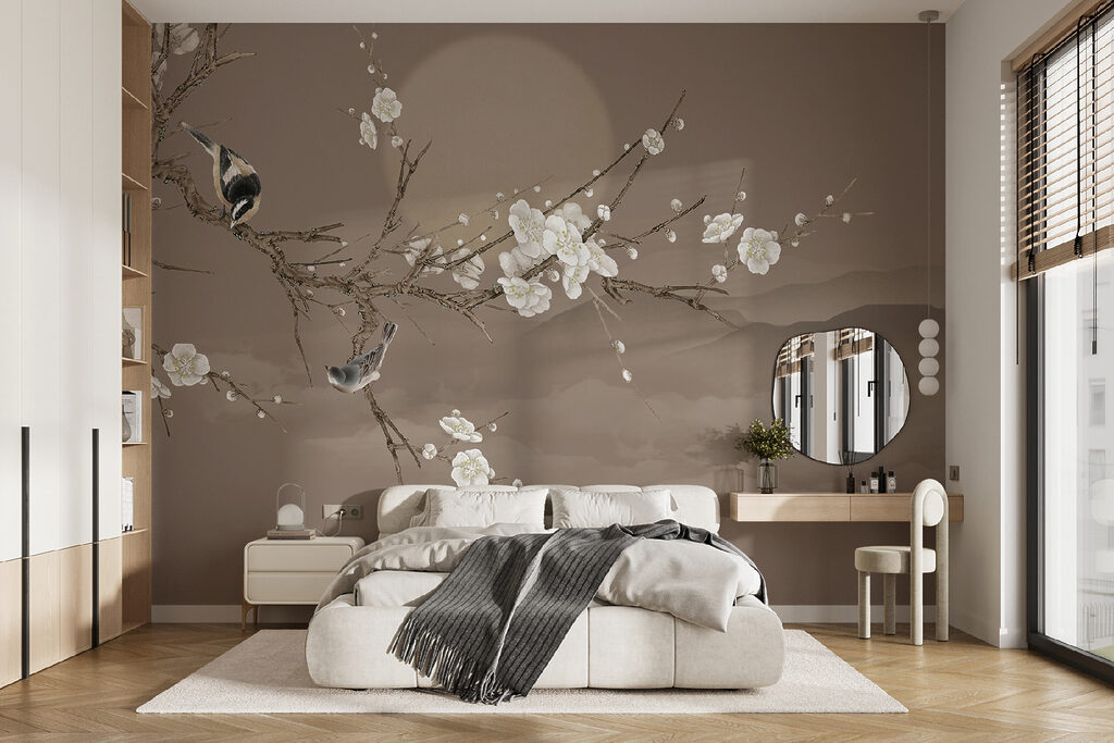 Vogels op bloesemtak, maan — interieur 2