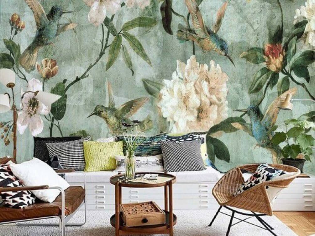 Vogels tussen vintage bloemen — interieur 1