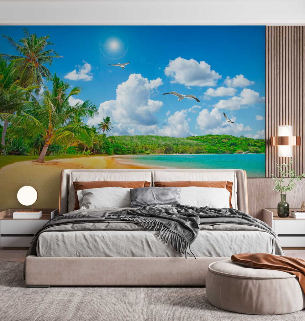 Strand met palmbomen en water — interieur 2