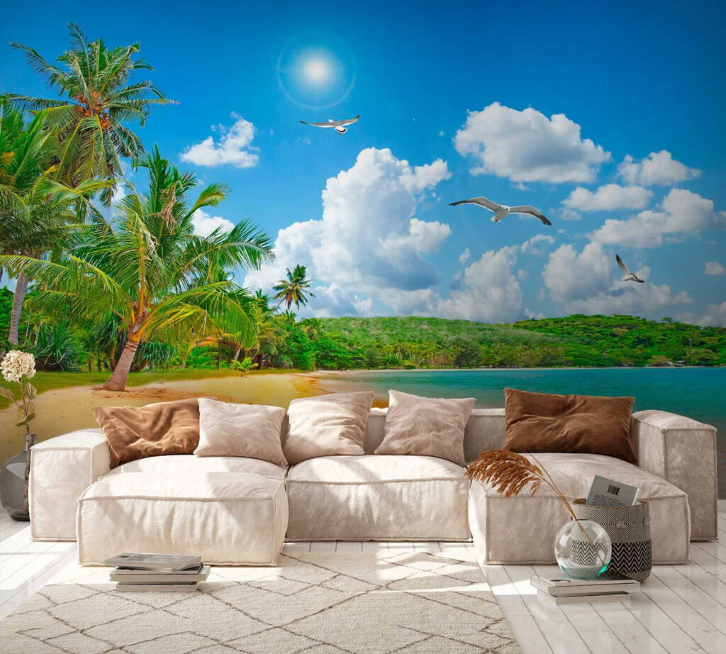Strand met palmbomen en water — interieur 6