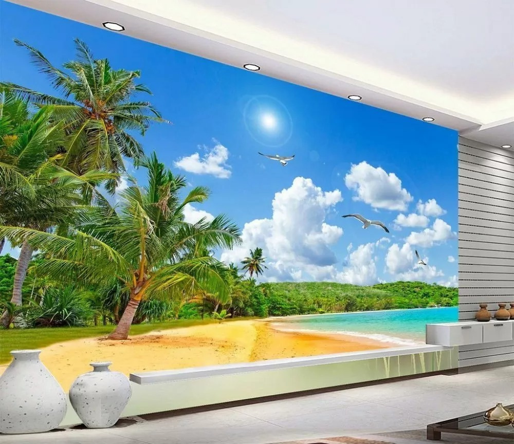 Strand met palmbomen en water — interieur 1