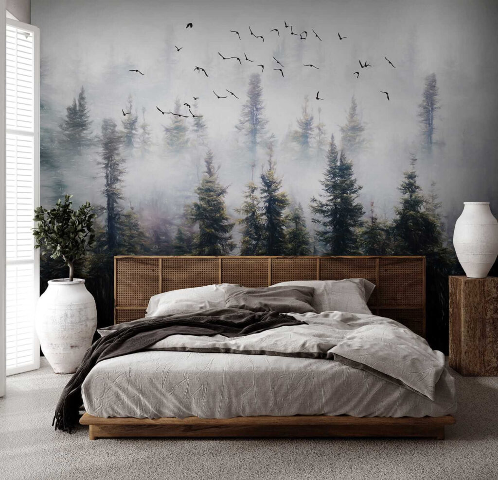 Vogels stijgen boven bosnevel — interieur 3