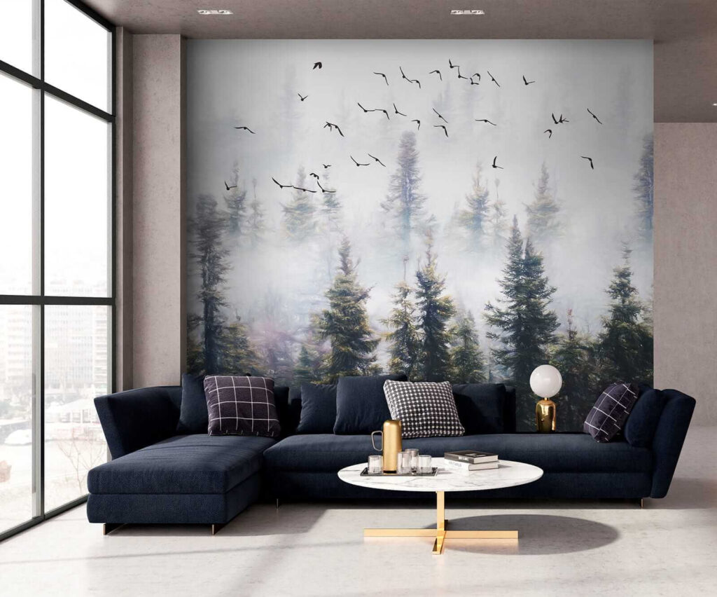 Vogels stijgen boven bosnevel — interieur 6