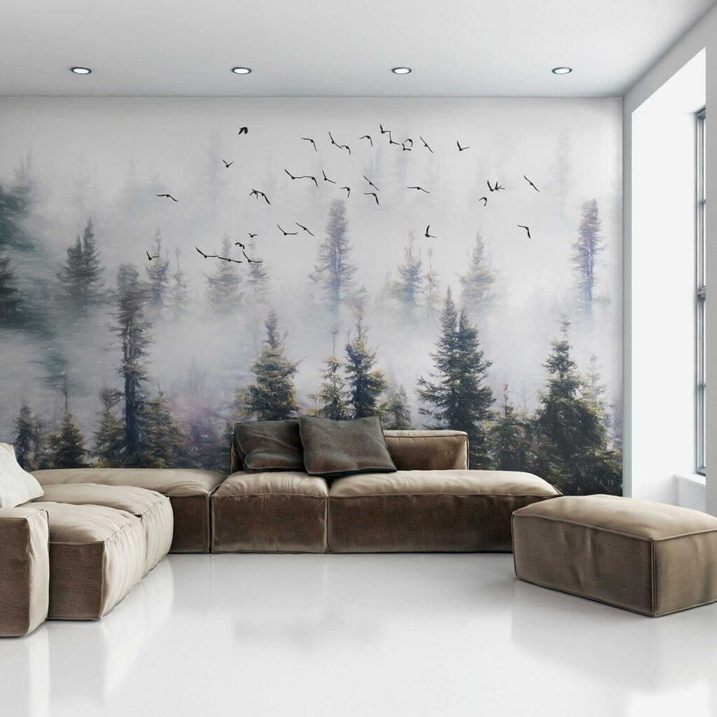 Vogels stijgen boven bosnevel — interieur 7