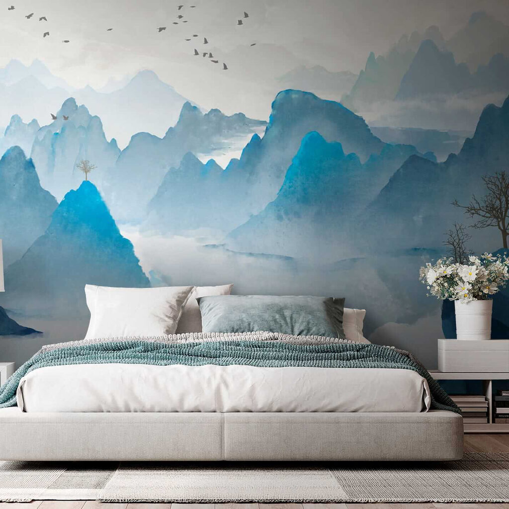 Blauwe rotspieken boven meer — interieur 10