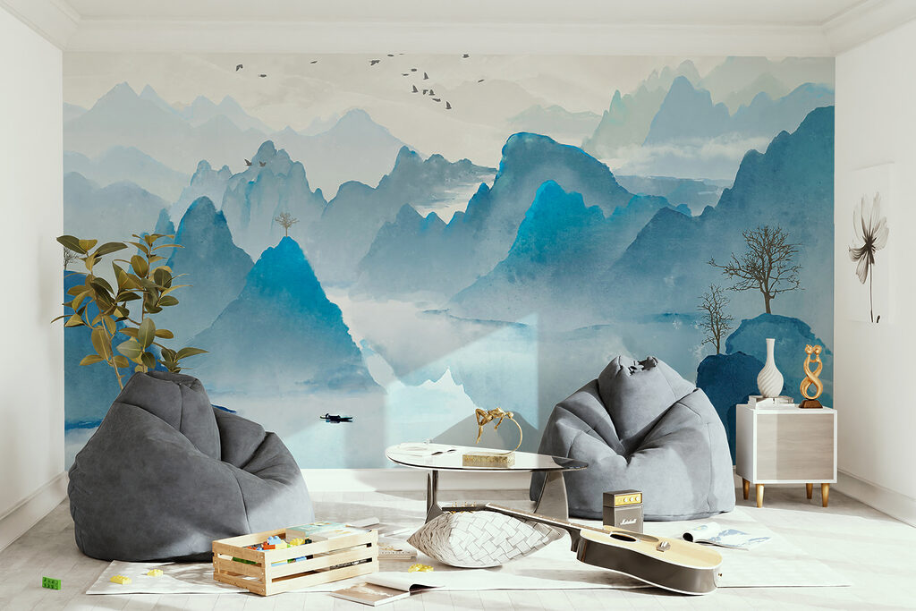 Blauwe rotspieken boven meer — interieur 11