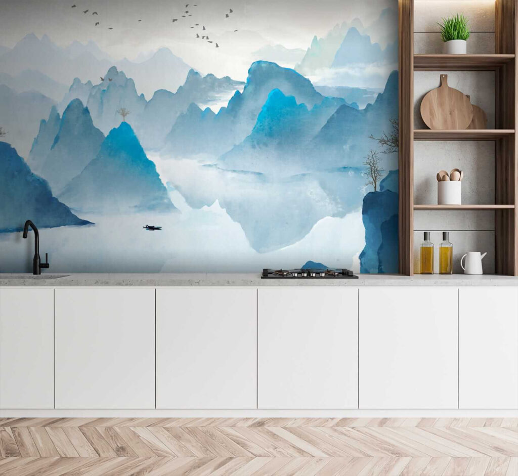 Blauwe rotspieken boven meer — interieur 7