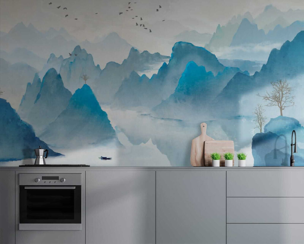 Blauwe rotspieken boven meer — interieur 8