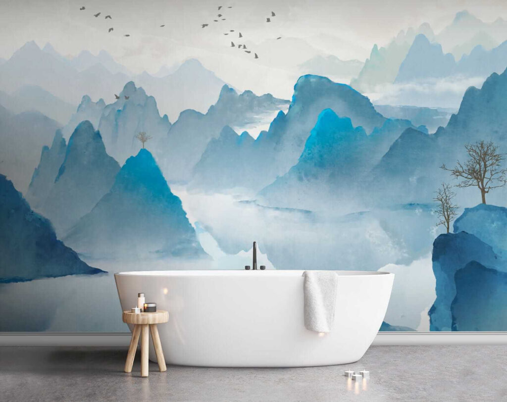 Blauwe rotspieken boven meer — interieur 9