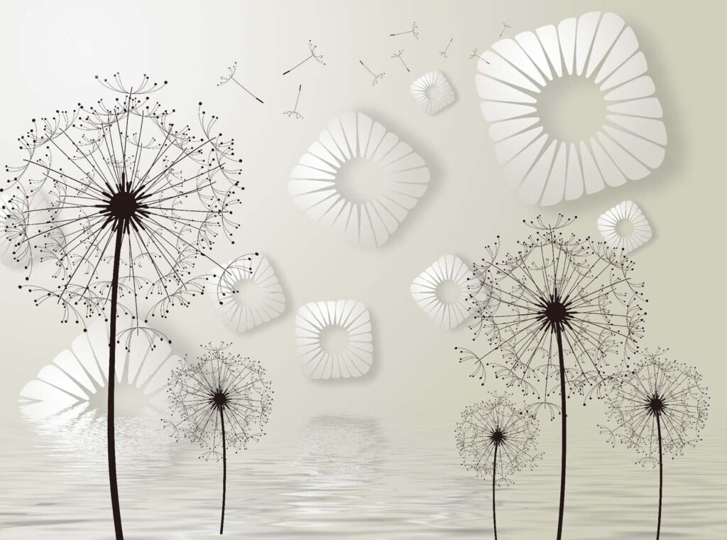 Pluisbollen voor witte bloemvormen — volledig ontwerp