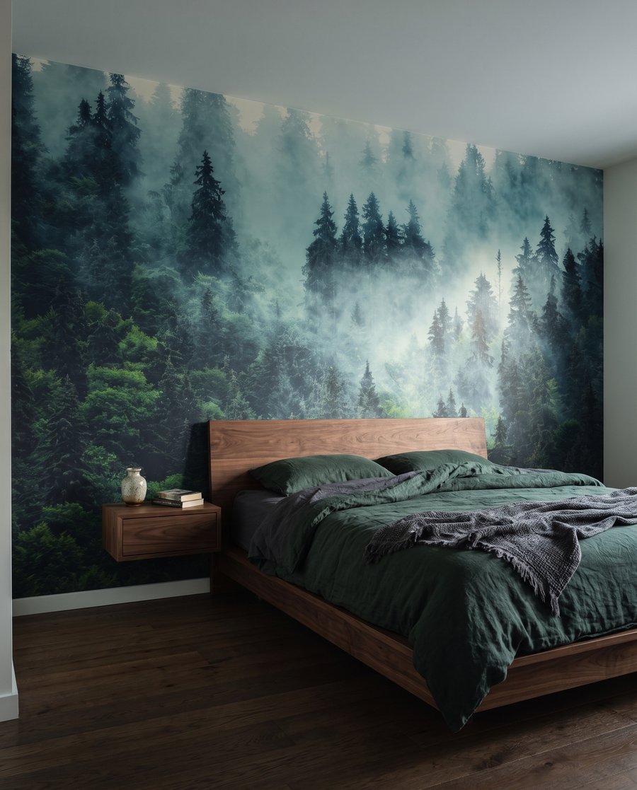 Groene kruinen in mist — interieur 2