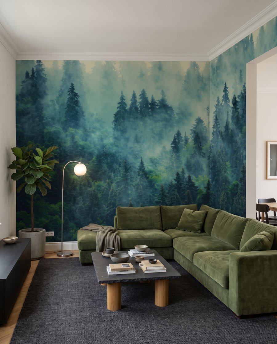 Groene kruinen in mist — interieur 3